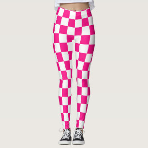 Leggings à damiers carré chaud rose blanc rétro géométrique