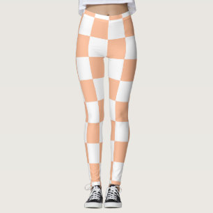 Leggings à damiers carré pêche et blanc rétro géométrique