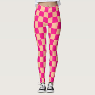 Leggings à damiers carré pêche rose chaud rétro géométrique