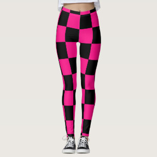 Leggings à damiers carré rose chaud noir rétro géométrique
