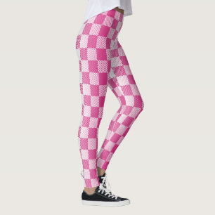Leggings À damiers géométrique rose et blanc