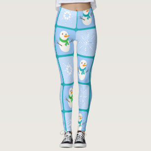 Leggings À damiers hiver bonhomme de neige motif et flocons