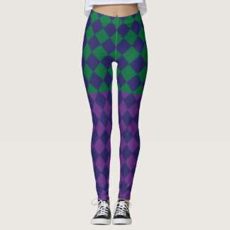 Leggings À damiers Légendes bleues, violettes et vertes.