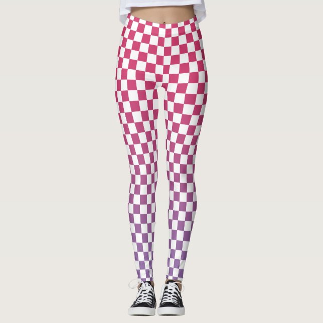 Leggings à damiers Motif de dégradé rose à violet (Devant)