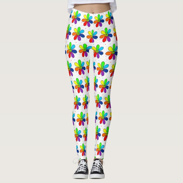 Leggings à fleurs arc-en-ciel (Devant)