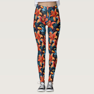 Leggings à fleurs de tigre rouge artistique