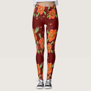 Leggings à fleurs de vin rouge