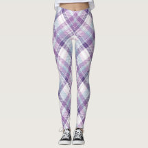 Leggings à motif carreaux bleu, violet et blanc