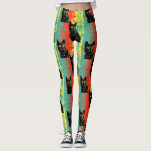 Leggings à motif de chat noir rétro