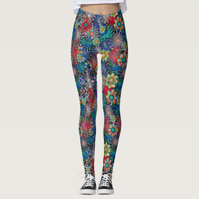 Leggings à motif floral arc-en-ciel (Devant)