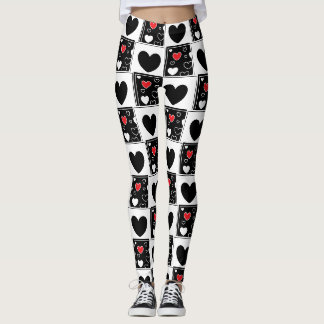 Leggings à motifs de coeur blanc rouge noir