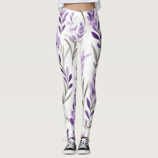 Leggings à motifs floraux violets blancs