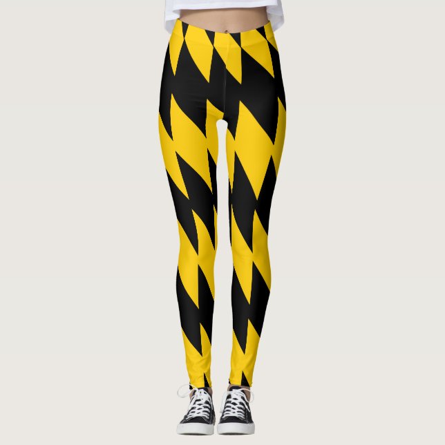 Leggings à motifs géométriques noirs et jaunes (Devant)