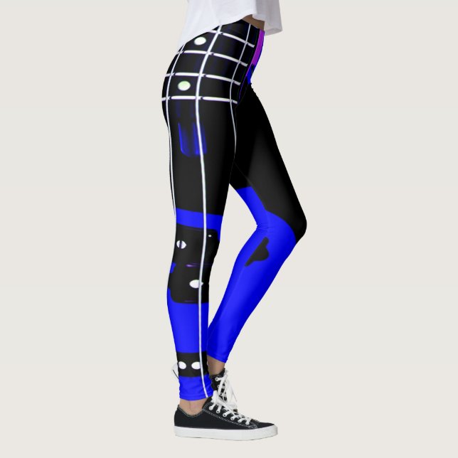 Leggings à thème de guitare noir et bleu (Droite)