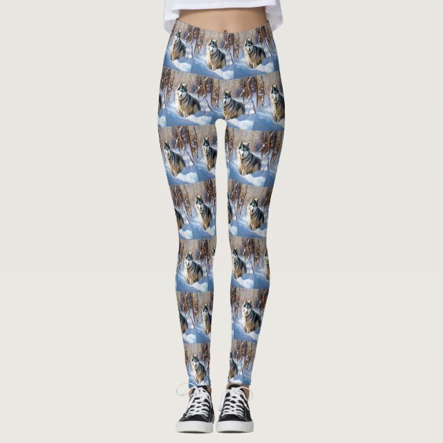 Leggings Aaskan Malamute Laisser Il Neige Noël (Devant)