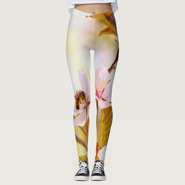 Leggings Abeille Sur Une Fleur De Cerise (Devant)