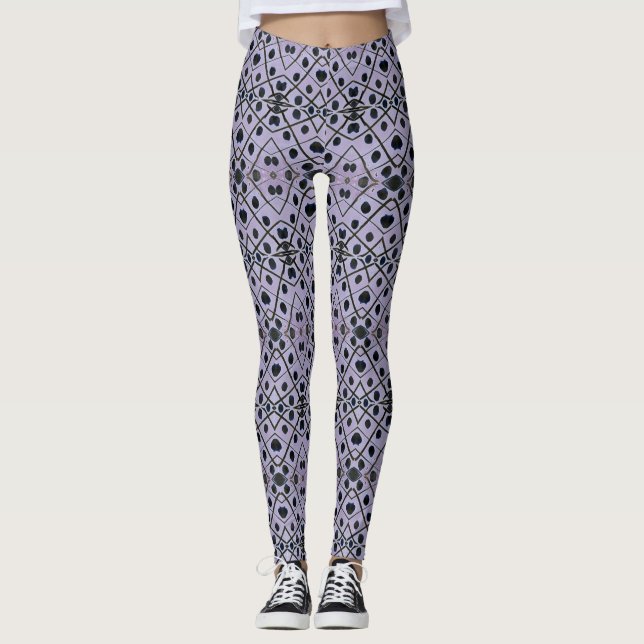 Leggings ABL - 129 - Design violet et noir -Leggings (Devant)