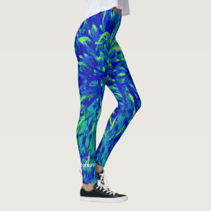 Leggings Abrégé sur bleu et vert avec le nom personnalis