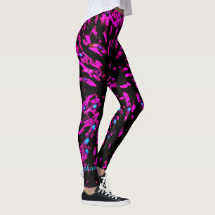 Leggings Abrégé sur roses indien et noir, nom personnalis