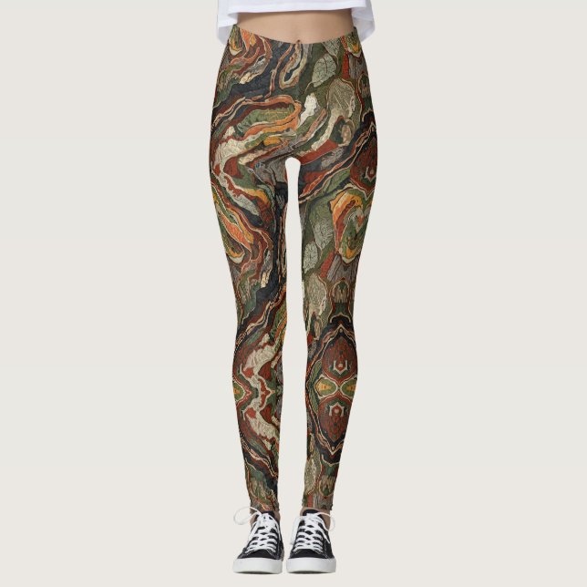 Leggings Abstract Earth Tone Swirl Pattern (Devant)
