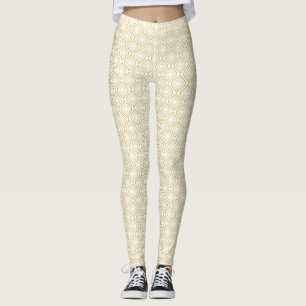 Leggings Abstract geometrical, white and gold