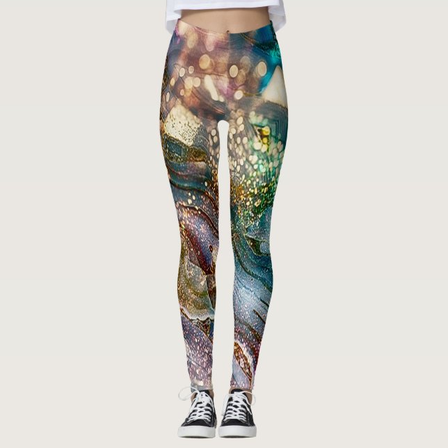 Leggings Abstract Glitter and Marble Pink and Blue (Devant)