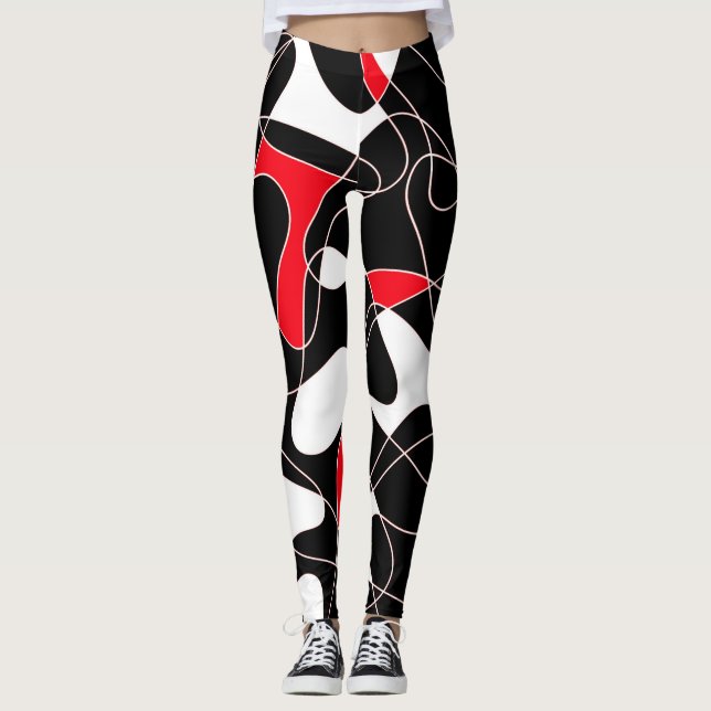 Leggings Abstract pattern - red, black and white. (Devant)