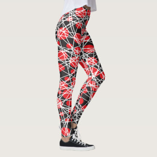 Leggings Abstract Red Dots and Tangled White Lines