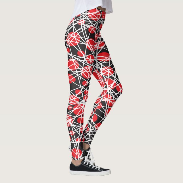 Leggings Abstract Red Dots and Tangled White Lines (Droite)
