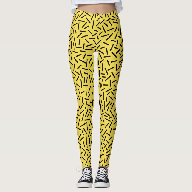 Leggings Abstrait 300117 - Noir sur jaune #F5DD4B (Devant)