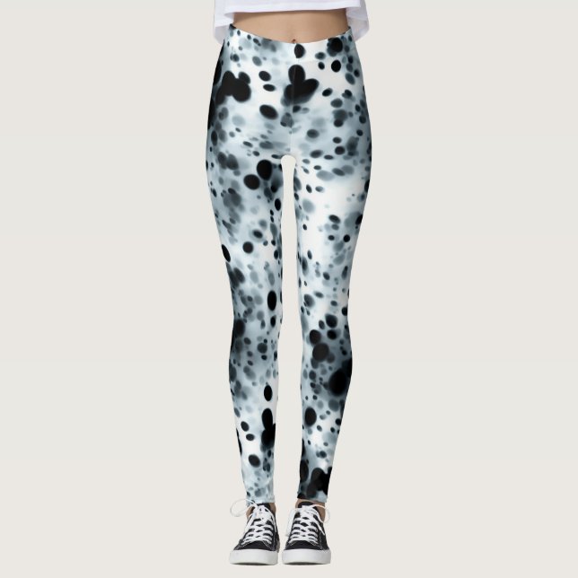 Leggings Abstrait Art Inky Blue Polka Dot Storm (Devant)