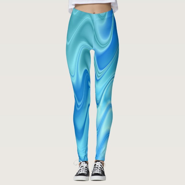 Leggings Abstrait Bleu Ondulé (Devant)