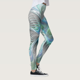 Leggings Abstrait Bleu Vert Papillon Imaginaire Fractal Art