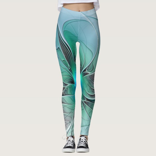 Leggings Abstrait De Bleu, Art Fractal Moderne (Devant)