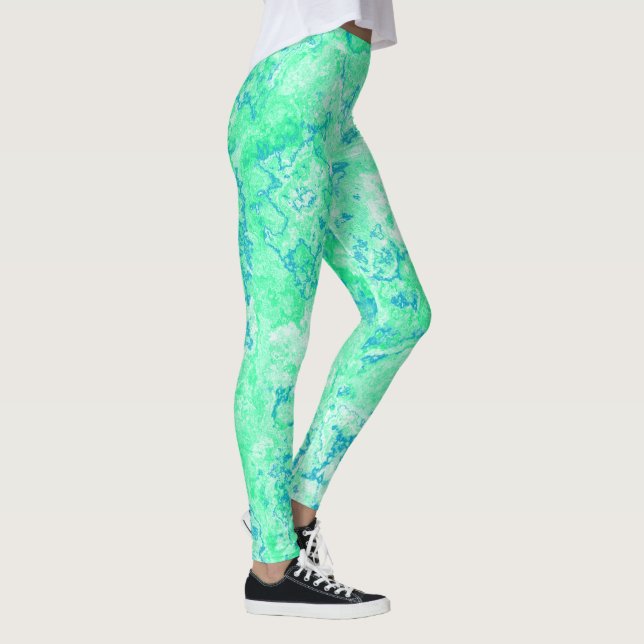 Leggings abstrait de marbre vert et bleu (Droite)