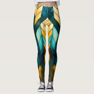 Leggings Abstrait Géométrique Moderne Élégant Or Turquoise