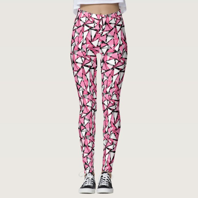 Leggings Abstrait, géométrique, simple, noir et rose (Devant)