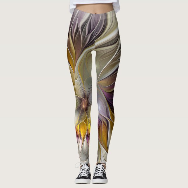 Leggings Abstrait Imaginaire coloré Fleur moderne Fractal (Devant)