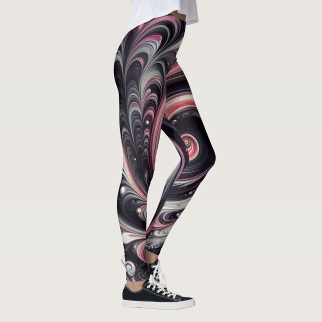 Leggings Abstrait moderne de tournage rose, noir et blanc (Droite)