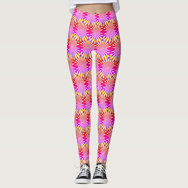 Leggings Abstrait Moderne Féminin Rayons Dégradés Rose Feu  (Devant)