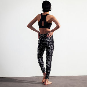 Leggings Abstrait moderne  noir et blanc Motif visage