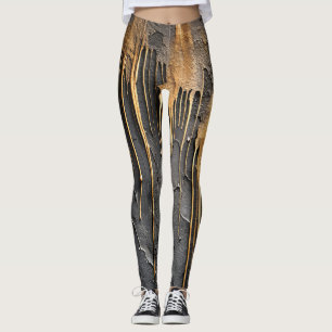 Leggings Abstrait Moderne Noir et Coulures d'Or Métallisé