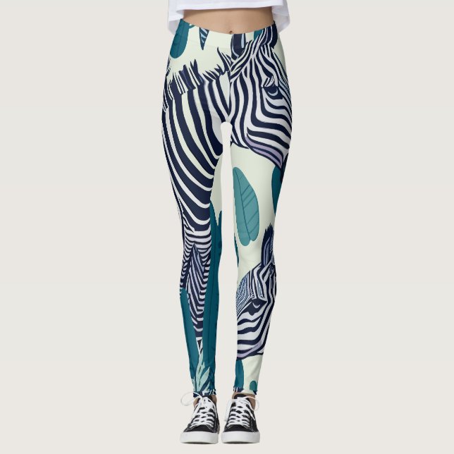 Leggings Abstrait  noir blanc Zèbre Motif de bande (Devant)