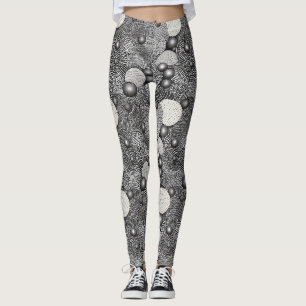 Leggings Abstrait noir et blanc Lignes géométriques fluides