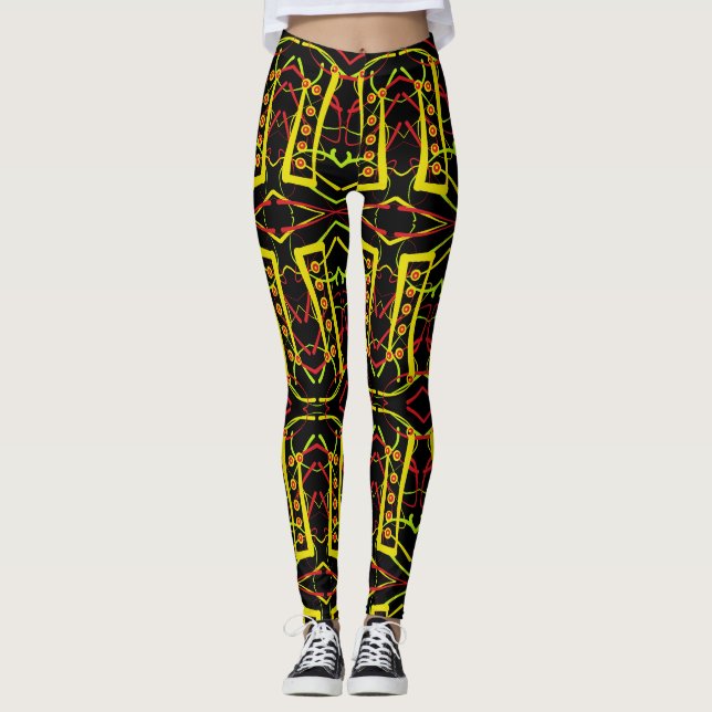 Leggings Abstrait noir et jaune (Devant)