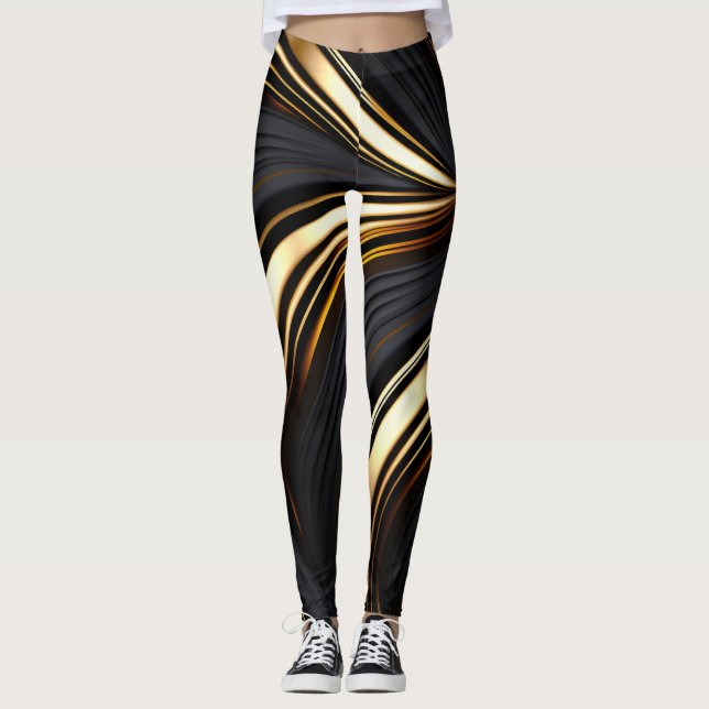 Leggings Abstrait noir et or gras (Devant)