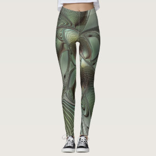 Leggings Abstrait Olive Sage Green Grey Fractal Art Imagina