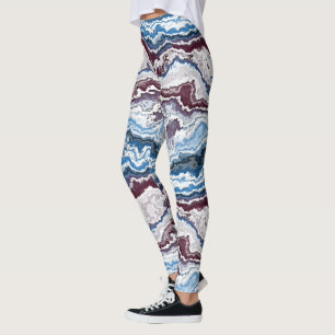 Leggings Abstrait Red White Blue Minerals Agate Motif d'art