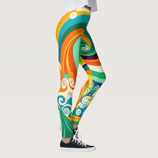 Leggings Abstrait rétro coloré les années 70 hippie Waves A (Droite)