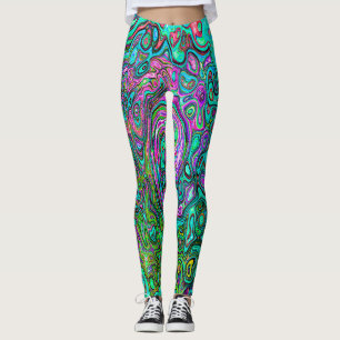 Leggings Abstrait Rétro Liquide Tourbillon Groovy Aigue-Mar
